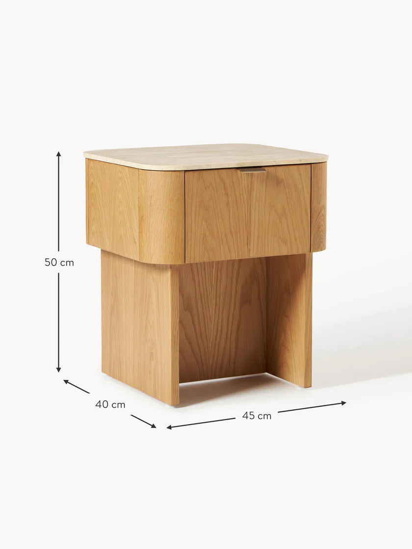 Table de nuit en noyer avec plateau en marbre Zumi