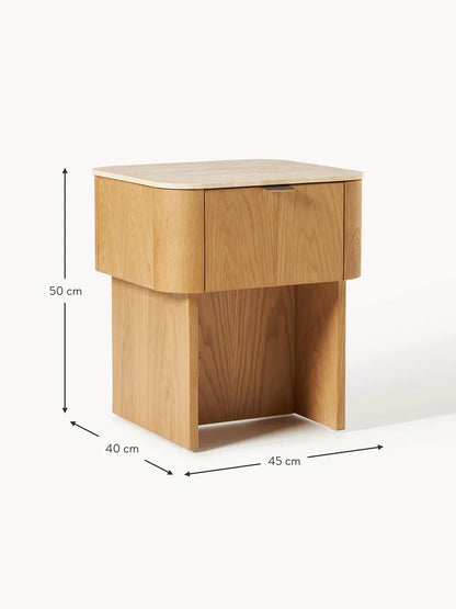 Table de nuit en noyer avec plateau en marbre Zumi