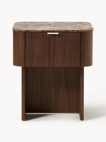 Table de nuit en noyer avec plateau en marbre Zumi